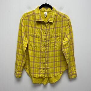 Anthropologie Seen Worn Kept Womens Yellow Plaid Long Sleeve Button Up Shirt 8